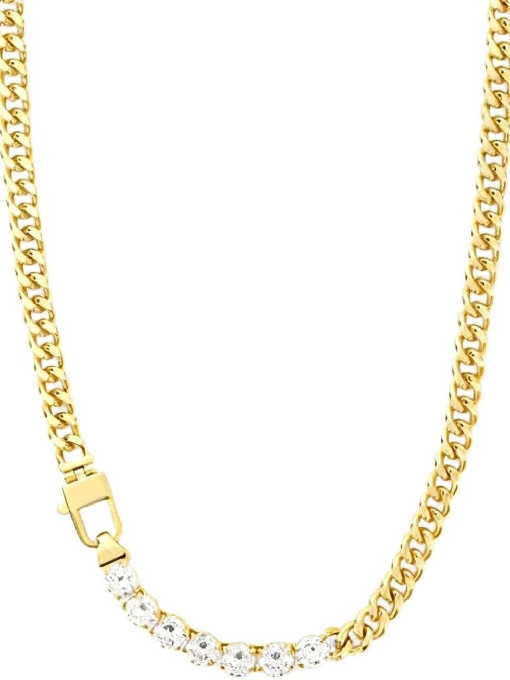 18K Gold Plated Tennis Necklace, Heart Cubic Zirconia Stones, 18" Cable Chain